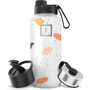 imageIRON FLASK Camping ampamp Hiking Hydration Flask with 3 Lids  Stainless Steel Double Walled ampamp Vacuum Insulated Water Bottle  Leak Proof ampamp BPA Free Day ampamp Night Spout  22 ozTerrazzo