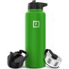 imageIRON FLASK Camping ampamp Hiking Hydration Flask with 3 Lids  Stainless Steel Double Walled ampamp Vacuum Insulated Water Bottle  Leak Proof ampamp BPA Free Dark Rainbow Straw  40 ozKiwi Green