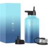 imageIRON FLASK Camping ampamp Hiking Hydration Flask with 3 Lids  Stainless Steel Double Walled ampamp Vacuum Insulated Water Bottle  Leak Proof ampamp BPA Free Dark Rainbow Straw  40 ozBlue Waves