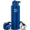 imageIRON FLASK Camping ampamp Hiking Hydration Flask with 3 Lids  Stainless Steel Double Walled ampamp Vacuum Insulated Water Bottle  Leak Proof ampamp BPA Free Dark Rainbow Straw  40 ozCobalt