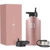 imageIRON FLASK Camping ampamp Hiking Hydration Flask with 3 Lids  Stainless Steel Double Walled ampamp Vacuum Insulated Water Bottle  Leak Proof ampamp BPA Free Dark Rainbow Straw  40 ozRose Gold