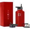imageIRON FLASK Camping ampamp Hiking Hydration Flask with 3 Lids  Stainless Steel Double Walled ampamp Vacuum Insulated Water Bottle  Leak Proof ampamp BPA Free Dark Rainbow Straw  40 ozFire Red