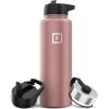 imageIRON FLASK Camping ampamp Hiking Hydration Flask with 3 Lids  Stainless Steel Double Walled ampamp Vacuum Insulated Water Bottle  Leak Proof ampamp BPA Free Dark Rainbow Straw  40 ozRose Gold