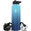 imageIRON FLASK Camping ampamp Hiking Hydration Flask with 3 Lids  Stainless Steel Double Walled ampamp Vacuum Insulated Water Bottle  Leak Proof ampamp BPA Free Dark Rainbow Straw  40 ozBlue Waves