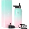 imageIRON FLASK Camping ampamp Hiking Hydration Flask with 3 Lids  Stainless Steel Double Walled ampamp Vacuum Insulated Water Bottle  Leak Proof ampamp BPA Free Dark Rainbow Straw  40 ozBubble Gum