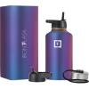 imageIRON FLASK Camping ampamp Hiking Hydration Flask with 3 Lids  Stainless Steel Double Walled ampamp Vacuum Insulated Water Bottle  Leak Proof ampamp BPA Free Dark Rainbow Straw  40 ozAurora