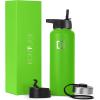 imageIRON FLASK Camping ampamp Hiking Hydration Flask with 3 Lids  Stainless Steel Double Walled ampamp Vacuum Insulated Water Bottle  Leak Proof ampamp BPA Free Dark Rainbow Straw  40 ozKiwi Green
