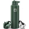 imageIRON FLASK Camping ampamp Hiking Hydration Flask with 3 Lids  Stainless Steel Double Walled ampamp Vacuum Insulated Water Bottle  Leak Proof ampamp BPA Free Dark Rainbow Straw  40 ozSage