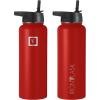 imageIRON FLASK Camping ampamp Hiking Hydration Flask with 3 Lids  Stainless Steel Double Walled ampamp Vacuum Insulated Water Bottle  Leak Proof ampamp BPA Free Dark Rainbow Straw  40 ozFire Red