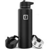 imageIRON FLASK Camping ampamp Hiking Hydration Flask with 3 Lids  Stainless Steel Double Walled ampamp Vacuum Insulated Water Bottle  Leak Proof ampamp BPA Free Dark Rainbow Straw  40 ozMidnight Black
