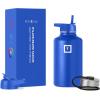 imageIRON FLASK Camping ampamp Hiking Hydration Flask with 3 Lids  Stainless Steel Double Walled ampamp Vacuum Insulated Water Bottle  Leak Proof ampamp BPA Free Dark Rainbow Straw  40 ozCobalt