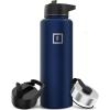 imageIRON FLASK Camping ampamp Hiking Hydration Flask with 3 Lids  Stainless Steel Double Walled ampamp Vacuum Insulated Water Bottle  Leak Proof ampamp BPA Free Dark Rainbow Straw  40 ozTwilight Blue
