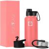 imageIRON FLASK Camping ampamp Hiking Hydration Flask with 3 Lids  Stainless Steel Double Walled ampamp Vacuum Insulated Water Bottle  Leak Proof ampamp BPA Free Peach Spout  32 oz