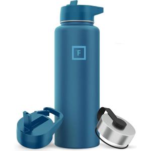 imageIRON FLASK Camping ampamp Hiking Hydration Flask with 3 Lids  Stainless Steel Double Walled ampamp Vacuum Insulated Water Bottle  Leak Proof ampamp BPA Free Dark Rainbow Straw  40 ozDeep Teal