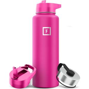 imageIRON FLASK Camping ampamp Hiking Hydration Flask with 3 Lids  Stainless Steel Double Walled ampamp Vacuum Insulated Water Bottle  Leak Proof ampamp BPA Free Dark Rainbow Straw  40 ozPink Tulip