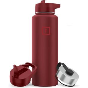 imageIRON FLASK Camping ampamp Hiking Hydration Flask with 3 Lids  Stainless Steel Double Walled ampamp Vacuum Insulated Water Bottle  Leak Proof ampamp BPA Free Dark Rainbow Straw  40 ozRustic Berry