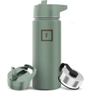 imageIRON FLASK Camping ampamp Hiking Hydration Flask with 3 Lids  Stainless Steel Double Walled ampamp Vacuum Insulated Water Bottle  Leak Proof ampamp BPA Free Dark Rainbow Straw  40 ozSage