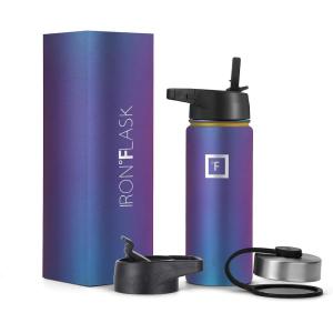imageIRON FLASK Camping ampamp Hiking Hydration Flask with 3 Lids  Stainless Steel Double Walled ampamp Vacuum Insulated Water Bottle  Leak Proof ampamp BPA Free Dark Rainbow Straw  40 ozAurora