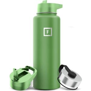 imageIRON FLASK Camping ampamp Hiking Hydration Flask with 3 Lids  Stainless Steel Double Walled ampamp Vacuum Insulated Water Bottle  Leak Proof ampamp BPA Free Dark Rainbow Straw  40 ozApple Green