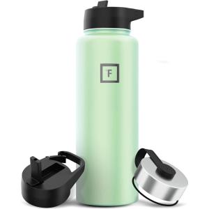 imageIRON FLASK Camping ampamp Hiking Hydration Flask with 3 Lids  Stainless Steel Double Walled ampamp Vacuum Insulated Water Bottle  Leak Proof ampamp BPA Free Dark Rainbow Straw  40 ozMint