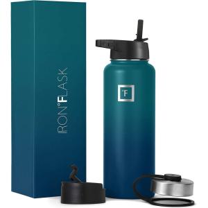 imageIRON FLASK Camping ampamp Hiking Hydration Flask with 3 Lids  Stainless Steel Double Walled ampamp Vacuum Insulated Water Bottle  Leak Proof ampamp BPA Free Dark Rainbow Straw  40 ozDark Night