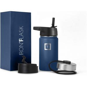 imageIRON FLASK Camping ampamp Hiking Hydration Flask with 3 Lids  Stainless Steel Double Walled ampamp Vacuum Insulated Water Bottle  Leak Proof ampamp BPA Free Dark Rainbow Straw  40 ozTwilight Blue