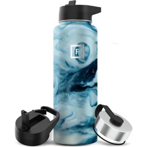 imageIRON FLASK Camping ampamp Hiking Hydration Flask with 3 Lids  Stainless Steel Double Walled ampamp Vacuum Insulated Water Bottle  Leak Proof ampamp BPA Free Dark Rainbow Straw  40 ozOcean