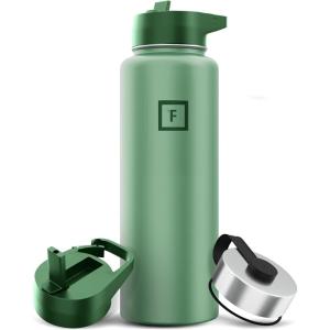 imageIRON FLASK Camping ampamp Hiking Hydration Flask with 3 Lids  Stainless Steel Double Walled ampamp Vacuum Insulated Water Bottle  Leak Proof ampamp BPA Free Dark Rainbow Straw  40 ozSage Grove