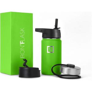 imageIRON FLASK Camping ampamp Hiking Hydration Flask with 3 Lids  Stainless Steel Double Walled ampamp Vacuum Insulated Water Bottle  Leak Proof ampamp BPA Free Dark Rainbow Straw  40 ozKiwi Green
