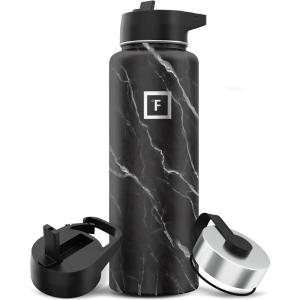 imageIRON FLASK Camping ampamp Hiking Hydration Flask with 3 Lids  Stainless Steel Double Walled ampamp Vacuum Insulated Water Bottle  Leak Proof ampamp BPA Free Dark Rainbow Straw  40 ozBlack Marquina