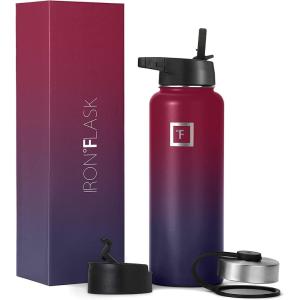 imageIRON FLASK Camping ampamp Hiking Hydration Flask with 3 Lids  Stainless Steel Double Walled ampamp Vacuum Insulated Water Bottle  Leak Proof ampamp BPA Free Dark Rainbow Straw  40 ozDark Rainbow