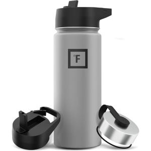 imageIRON FLASK Camping ampamp Hiking Hydration Flask with 3 Lids  Stainless Steel Double Walled ampamp Vacuum Insulated Water Bottle  Leak Proof ampamp BPA Free Dark Rainbow Straw  40 ozGraphite