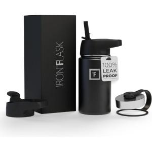 imageIRON FLASK Camping ampamp Hiking Hydration Flask with 3 Lids  Stainless Steel Double Walled ampamp Vacuum Insulated Water Bottle  Leak Proof ampamp BPA Free Dark Rainbow Straw  40 ozMidnight Black