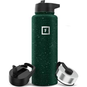 imageIRON FLASK Camping ampamp Hiking Hydration Flask with 3 Lids  Stainless Steel Double Walled ampamp Vacuum Insulated Water Bottle  Leak Proof ampamp BPA Free Dark Rainbow Straw  40 ozDark Pine Speckle