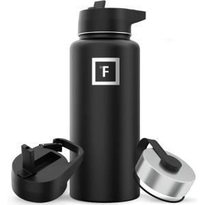 imageIRON FLASK Camping ampamp Hiking Hydration Flask with 3 Lids  Stainless Steel Double Walled ampamp Vacuum Insulated Water Bottle  Leak Proof ampamp BPA Free 32 OzMidnight Black
