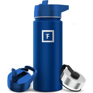 imageIRON FLASK Camping ampamp Hiking Hydration Flask with 3 Lids  Stainless Steel Double Walled ampamp Vacuum Insulated Water Bottle  Leak Proof ampamp BPA Free Dark Rainbow Straw  40 ozCobalt