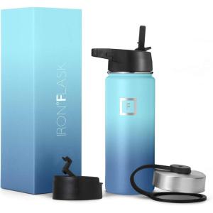 imageIRON FLASK Camping ampamp Hiking Hydration Flask with 3 Lids  Stainless Steel Double Walled ampamp Vacuum Insulated Water Bottle  Leak Proof ampamp BPA Free Dark Rainbow Straw  40 ozBlue Waves