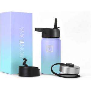 imageIRON FLASK Camping ampamp Hiking Hydration Flask with 3 Lids  Stainless Steel Double Walled ampamp Vacuum Insulated Water Bottle  Leak Proof ampamp BPA Free Dark Rainbow Straw  40 ozCotton Candy