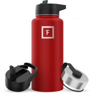 imageIRON FLASK Camping ampamp Hiking Hydration Flask with 3 Lids  Stainless Steel Double Walled ampamp Vacuum Insulated Water Bottle  Leak Proof ampamp BPA Free 32 OzFire Red