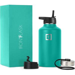 imageIRON FLASK Camping ampamp Hiking Hydration Flask with 3 Lids  Stainless Steel Double Walled ampamp Vacuum Insulated Water Bottle  Leak Proof ampamp BPA Free Dark Rainbow Straw  40 ozBlueGreen