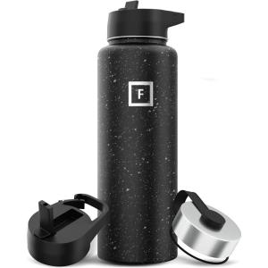 imageIRON FLASK Camping ampamp Hiking Hydration Flask with 3 Lids  Stainless Steel Double Walled ampamp Vacuum Insulated Water Bottle  Leak Proof ampamp BPA Free Dark Rainbow Straw  40 ozBlack Speckle