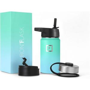 imageIRON FLASK Camping ampamp Hiking Hydration Flask with 3 Lids  Stainless Steel Double Walled ampamp Vacuum Insulated Water Bottle  Leak Proof ampamp BPA Free Dark Rainbow Straw  40 ozSky