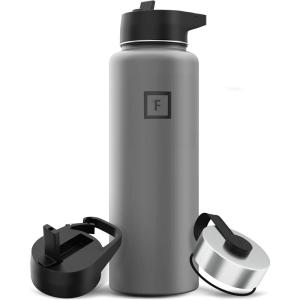 imageIRON FLASK Camping ampamp Hiking Hydration Flask with 3 Lids  Stainless Steel Double Walled ampamp Vacuum Insulated Water Bottle  Leak Proof ampamp BPA Free Dark Rainbow Straw  40 ozGraphite Slate