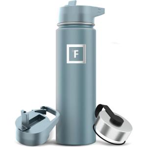imageIRON FLASK Camping ampamp Hiking Hydration Flask with 3 Lids  Stainless Steel Double Walled ampamp Vacuum Insulated Water Bottle  Leak Proof ampamp BPA Free Day ampamp Night Straw  22 ozElemental Gray