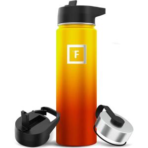 imageIRON FLASK Camping ampamp Hiking Hydration Flask with 3 Lids  Stainless Steel Double Walled ampamp Vacuum Insulated Water Bottle  Leak Proof ampamp BPA Free Day ampamp Night Straw  22 ozFire