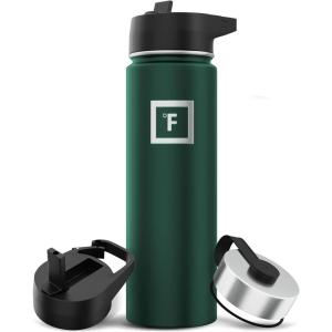 imageIRON FLASK Camping ampamp Hiking Hydration Flask with 3 Lids  Stainless Steel Double Walled ampamp Vacuum Insulated Water Bottle  Leak Proof ampamp BPA Free Day ampamp Night Straw  22 ozDark Pine