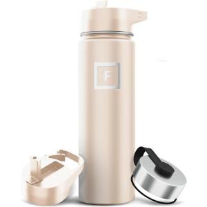 imageIRON FLASK Camping ampamp Hiking Hydration Flask with 3 Lids  Stainless Steel Double Walled ampamp Vacuum Insulated Water Bottle  Leak Proof ampamp BPA Free Day ampamp Night Straw  22 ozSand