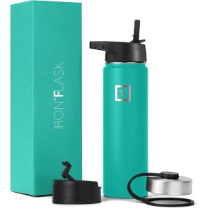 imageIRON FLASK Camping ampamp Hiking Hydration Flask with 3 Lids  Stainless Steel Double Walled ampamp Vacuum Insulated Water Bottle  Leak Proof ampamp BPA Free Day ampamp Night Straw  22 ozAquamarine