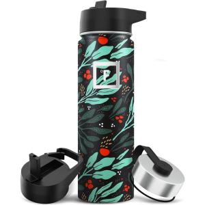 imageIRON FLASK Camping ampamp Hiking Hydration Flask with 3 Lids  Stainless Steel Double Walled ampamp Vacuum Insulated Water Bottle  Leak Proof ampamp BPA Free Day ampamp Night Straw  22 ozLush Leaf
