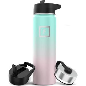 imageIRON FLASK Camping ampamp Hiking Hydration Flask with 3 Lids  Stainless Steel Double Walled ampamp Vacuum Insulated Water Bottle  Leak Proof ampamp BPA Free Day ampamp Night Straw  22 ozBubble Gum